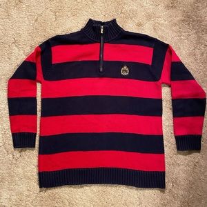 Lauren Ralph Lauren Navy & Red Sweater
Large Stripes 
Faux Turtleneck